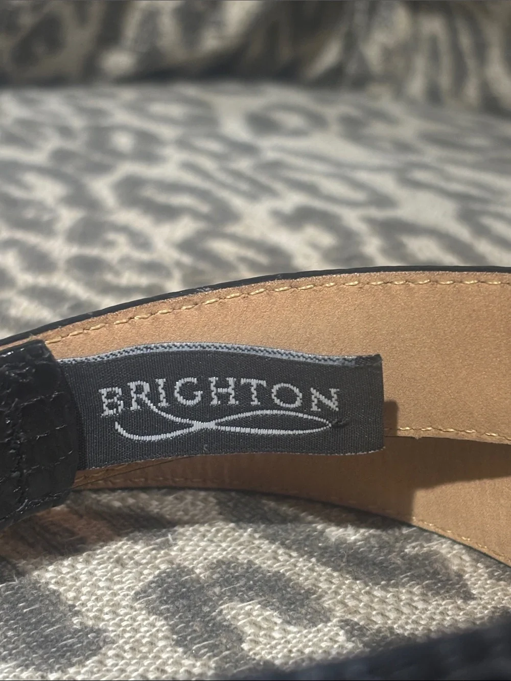 Vintage Brighton black belt embossed leather reptile snakeskin croc silver tone